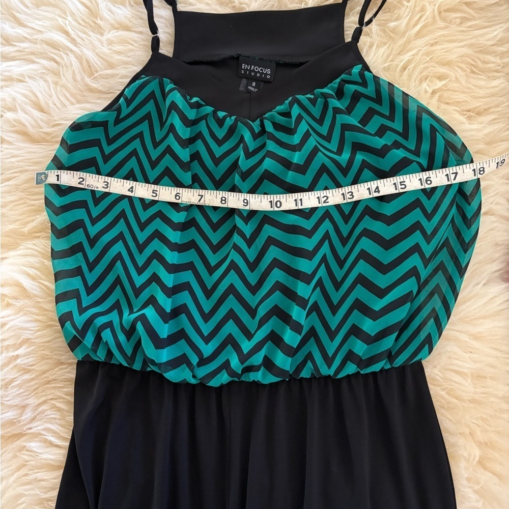 Enfocus Studio Black and Teal Chevron Jumpsuit - Picture 3 of 5
